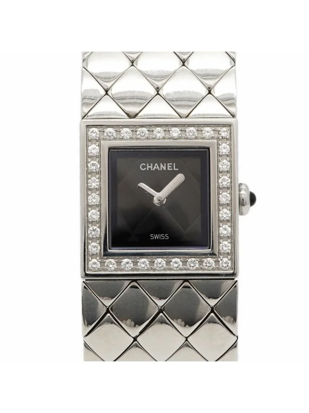 Chanel Quilted Diamond Black Dial Watch